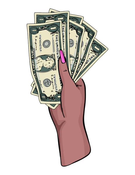 Mão Segurando Dinheiro Ilustração Negócios Moderna Glamour Mão Feminina Com —  Vetores de Stock
