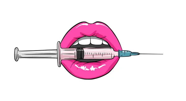 Lip injectie illustratie Cosmetische medische tillen schoonheid schets plastische chirurgie hyaluron zuur vulstoffen, Mooie esthetische Sexy volle lippen Medische behandeling concept. Spa schoonheid hand getekend vector. — Stockvector