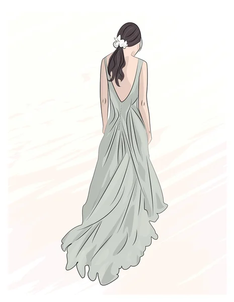 Chica en ilustración vestido largo de noche — Vector de stock