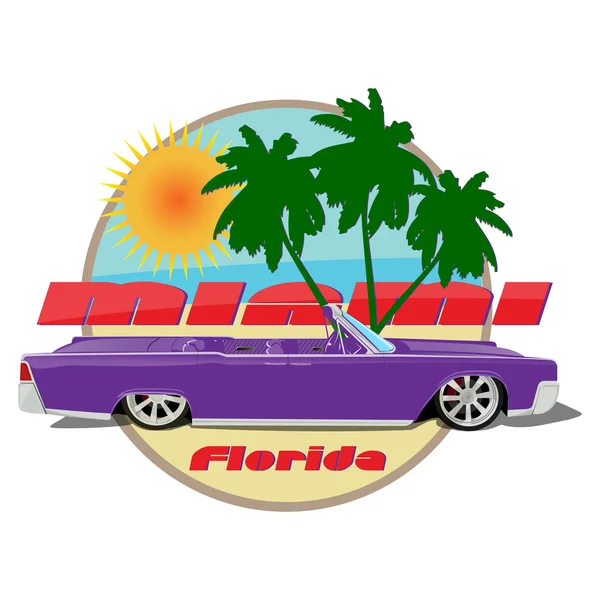 Miami florida voiture cadillac cabriolet violet — Image vectorielle