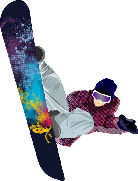 Snowboarder jumping pose inverno pessoas truques — Vetor de Stock