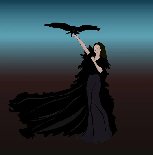 Chica pájaro oscuridad ilustración — Vector de stock