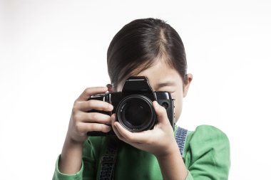 Bir girl(kid) bir kamera tutun