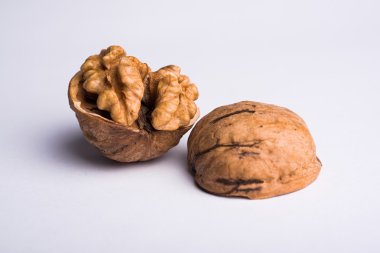 Beyaz arka plan üzerinde izole ceviz makro