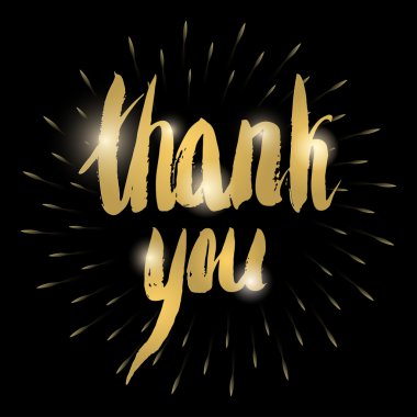 Teşekkürler altın siyah bir zemin üzerine el tarafından yazılmış. Altın yazıt teşekkürler