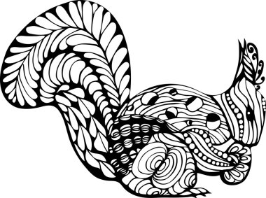 Boyama kitabı, dövme, t gömlek tasarım, logo için çizilmiş sincap zentangle tarzı el