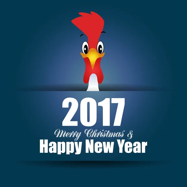 Hand drawn doodle Rooster. Happy New Year card. blue background with funny Cock. Christmas card with icon of the bird. Rooster symbol of Chinese New Year 2017 - vector illustration — Stock Vector