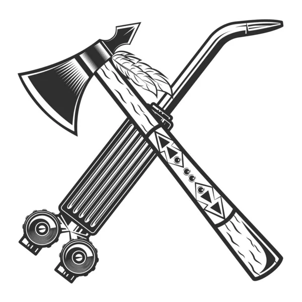 Vintage Monokróm Keresztezett Tomahawk Gázhegesztő Fáklya Javító Szerszám Konstrukció Izolált — Stock Vector