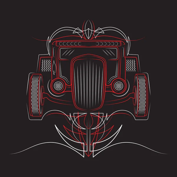 Hot rod. Retro araba. ince çizgiler. Güzel ince çizgili kumaş vektör çizim