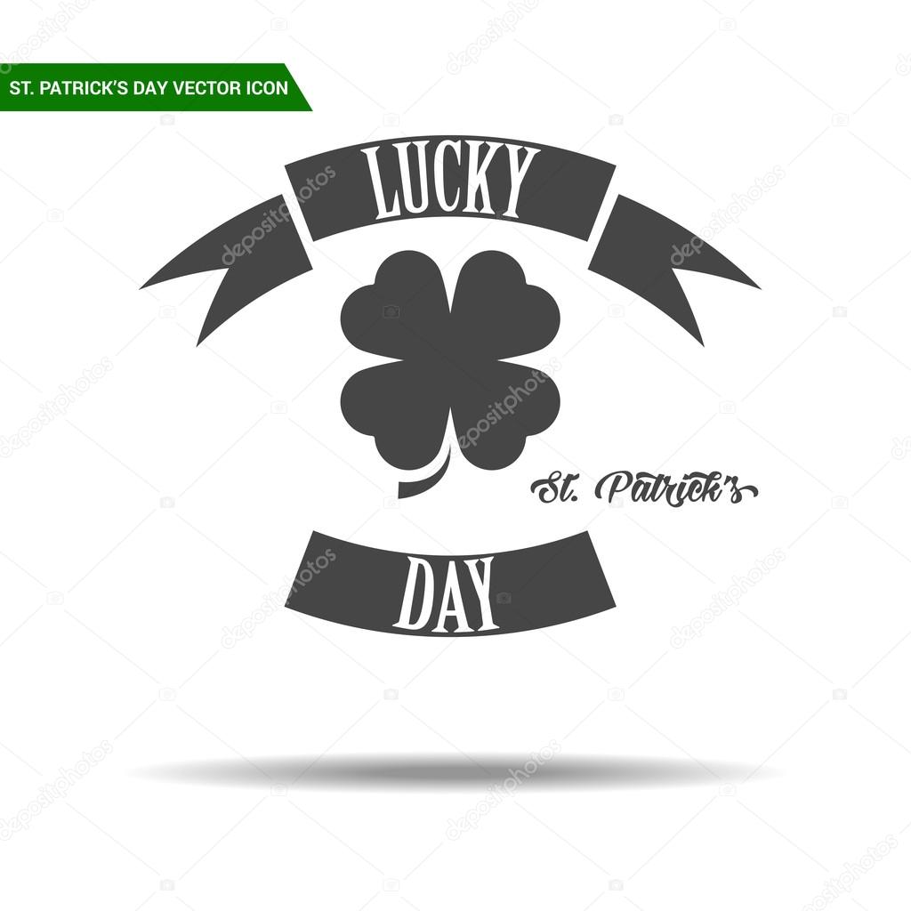 St Patricks Day emblem with clover and ribbons icon flat