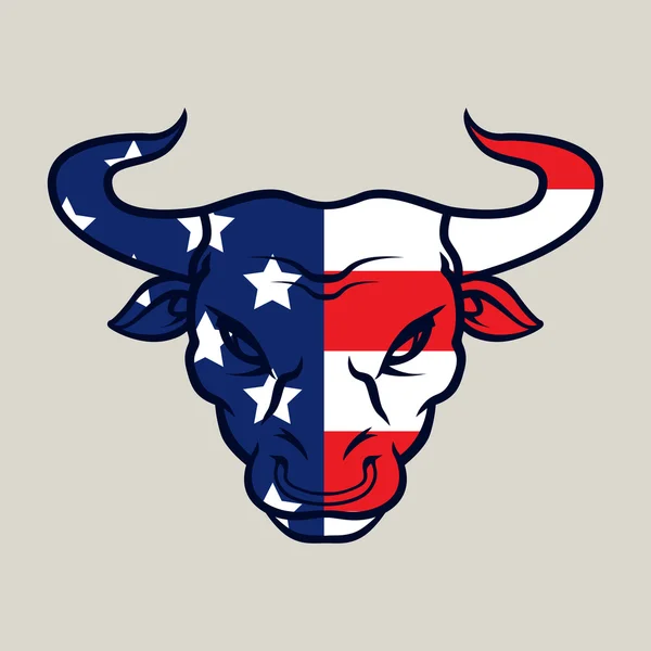 Touro irritado, logotipo, símbolo bandeira americana —  Vetores de Stock