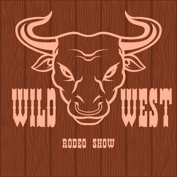 Wild west rodeo - badge sur la texture en bois . — Image vectorielle