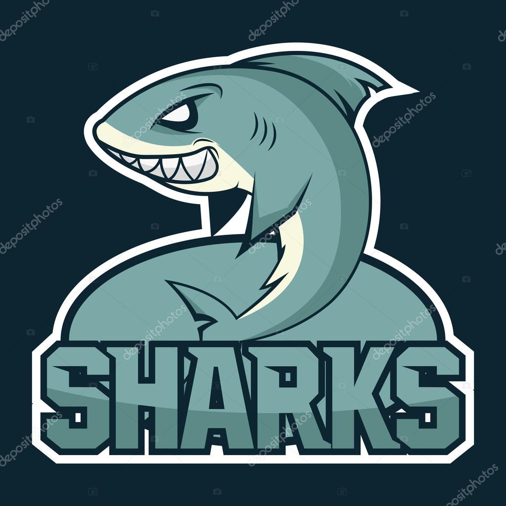 Hungry shark, angry shark, cartoon shark, shark great, white shark, shark wiith big teeth, shark image, shark fin, shark fish, shark attack. Vector. Sharks logo, emblem for a sport team. Stock Vector Hungry shark, angry shark, cartoon shark, shark great, white shark, shark wiith big teeth, shark image, shark fin, shark fish, shark attack. Vector. Sharks logo, emblem for a sport team. Stock Vector