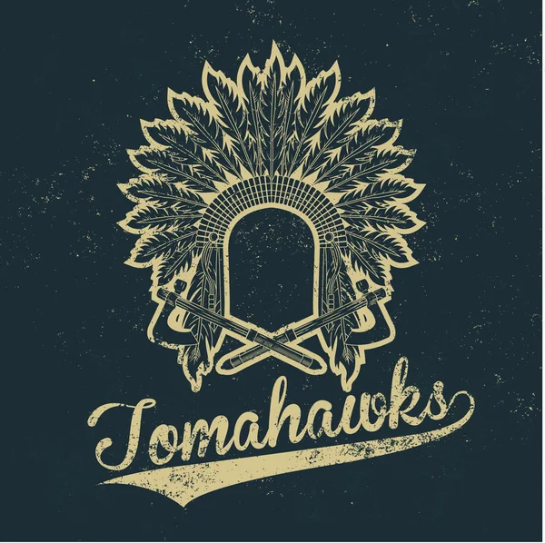 Vintage indianische Kopfbedeckung alter Grunge Effekt T-Print Vektor Design Illustration. Premium-Qualität überlegenes Logo-Konzept. T-Shirt Emblem — Stockvektor