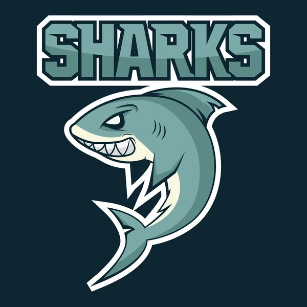 Tiburón hambriento, tiburón enojado, tiburón de dibujos animados, tiburón grande, tiburón blanco, tiburón con dientes grandes, imagen de tiburón, aleta de tiburón, pez tiburón, ataque de tiburón. Vector. Logo de tiburones, emblema de un equipo deportivo . — Archivo Imágenes Vectoriales