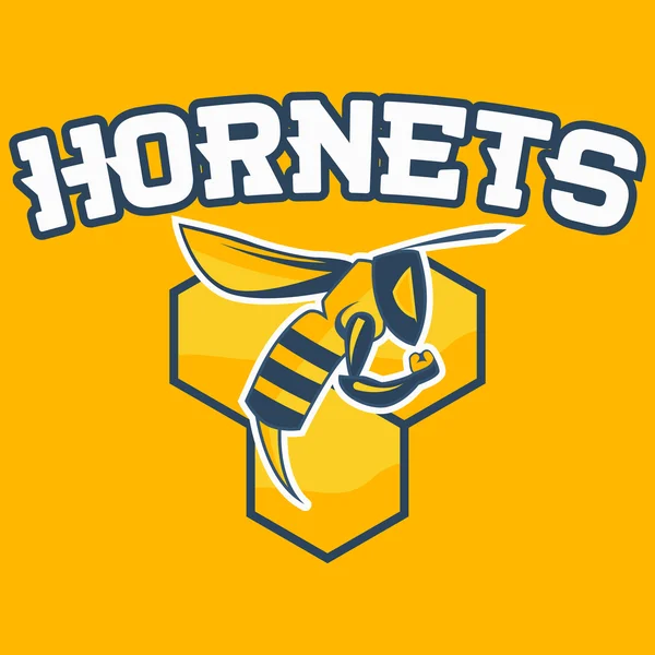 Illustrazione vettoriale di Bee Hornet. Mascotte della squadra sportiva Hornet con il testo Calabroni — Vettoriale Stock