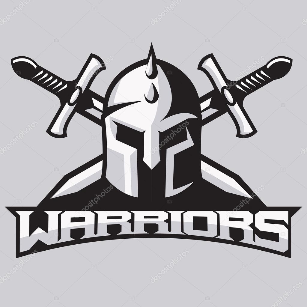 Warrior mascot for sport teams. Helmet with swords, logo ...