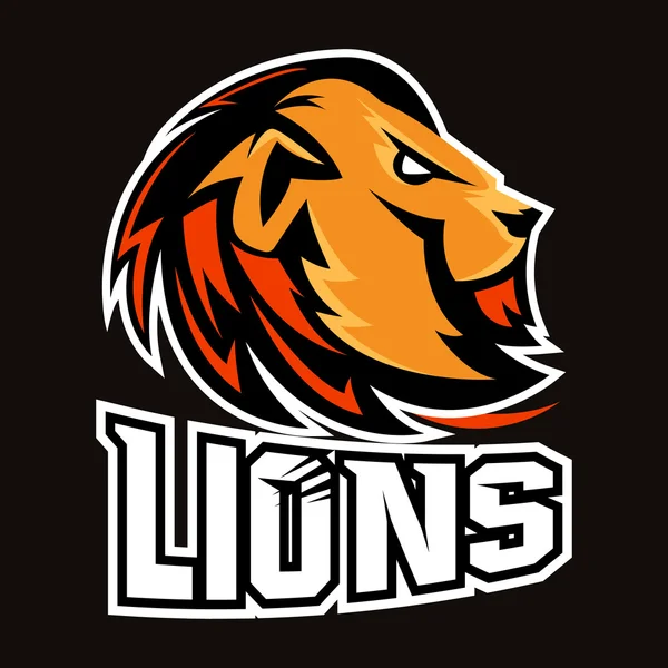 Logo de leones profesionales modernos para el equipo deportivo. Mascota de leones para equipos deportivos. Leones, logotipo vectorial, símbolo sobre un fondo oscuro . — Vector de stock