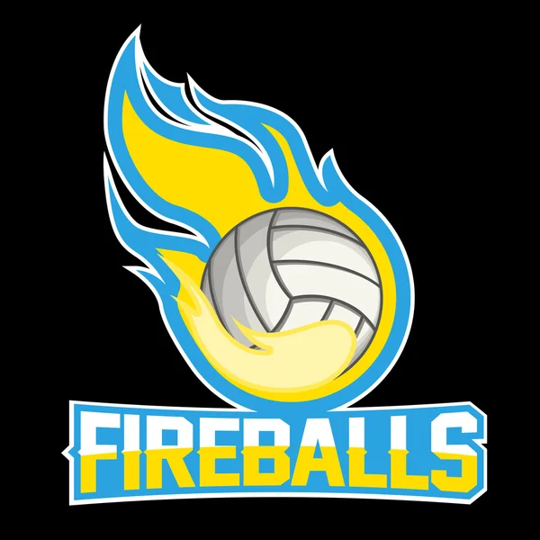 Ballon de volley-ball volant avec des flammes de feu vert sur fond sombre. Élément design. Article vintage. Logo professionnel moderne pour l'équipe sportive — Image vectorielle