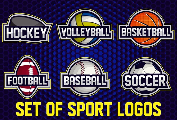 Spor logoları, Amerikan futbol, voleybol, beyzbol, basketbol, hokey kümesi. Vektör soyut izole çizim.