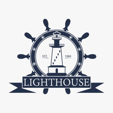 Deniz feneri etiket, logo veya rozet şablonu. Vektör çizim.