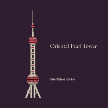 Oryantal inci tv tower, Shanghai. Trendy illüstrasyon, düz stil.