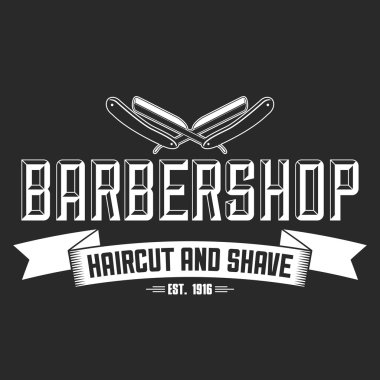 vintage tarzı saç salonu vektör Etiketler. Saç kesme güzellik ve Kuaför Salonu. Vintage logo koyu arka plan üzerinde izole.