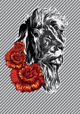 Gül ile aslan. Poster. Vektör.