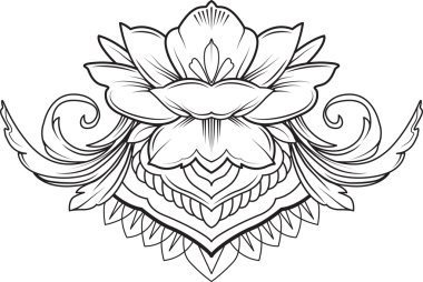 Telkari lotus çiçeği, siyah vektör