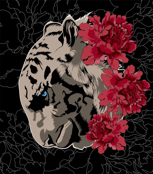 Tiger mit Blumen. Vektorplakat — Stockvektor