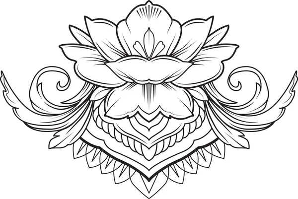 Filigran lotus blomma, svart vektor — Stock vektor