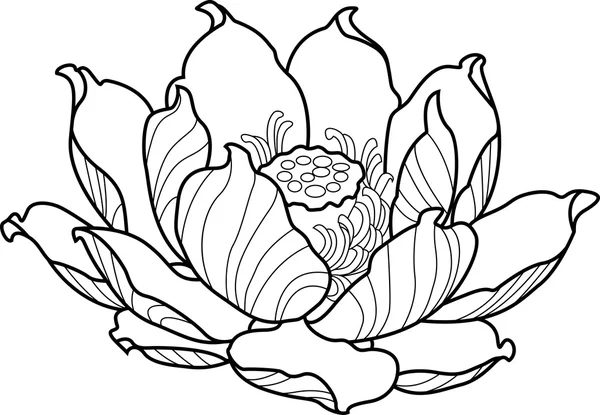 Svart siluett disposition lotus. Tatuering vektor illustration — Stock vektor