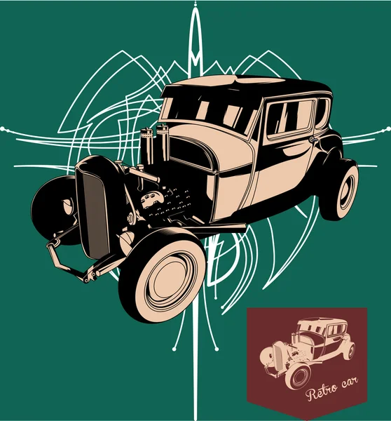 Barra caliente. Coche retro. Cartel Vector vintage — Vector de stock