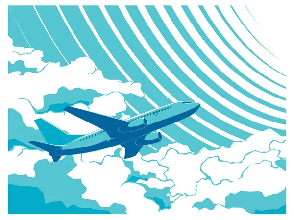 Avião de passageiros vetorial no céu — Vetor de Stock