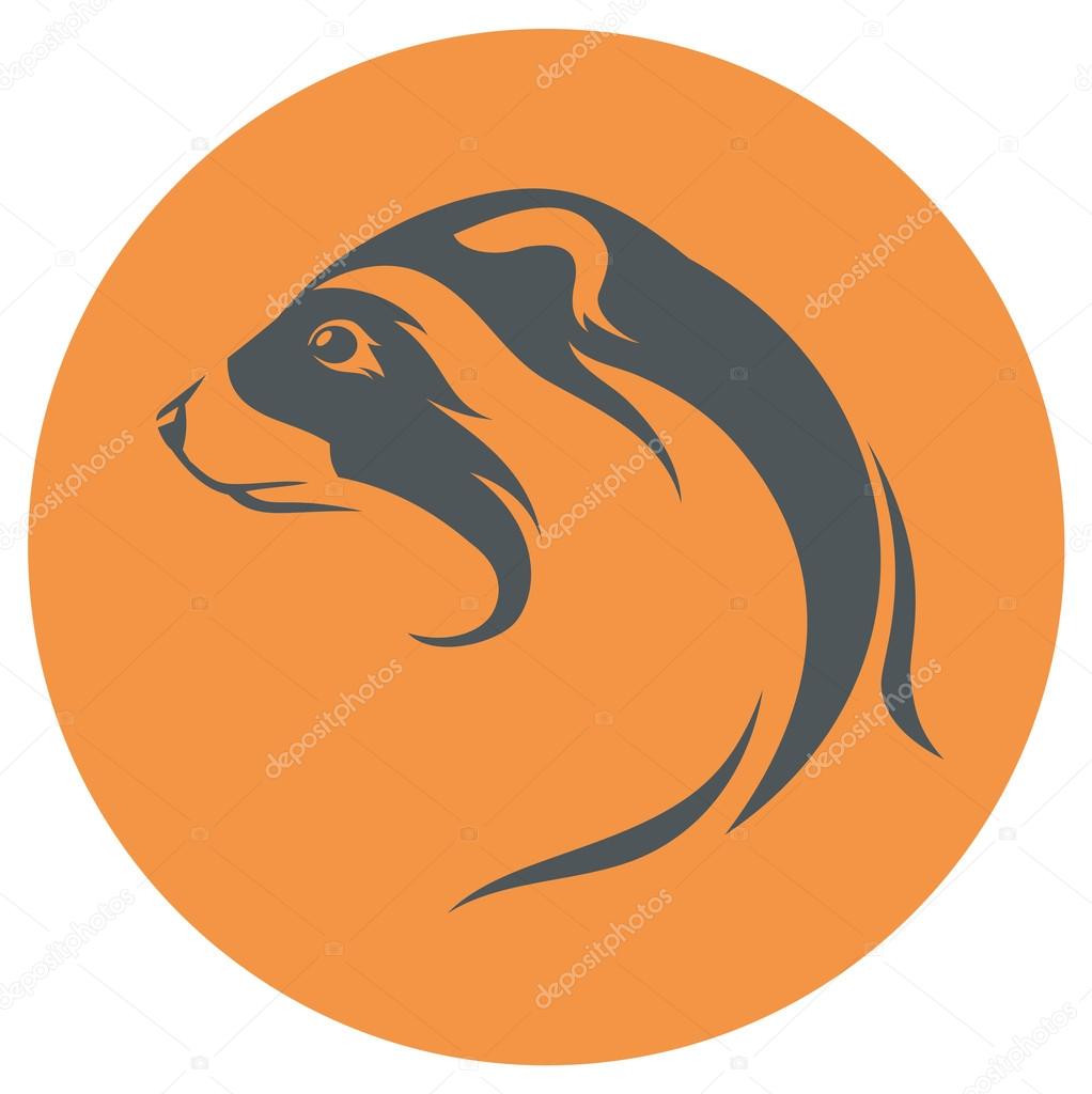 Ferret head icon and silhouette. in one color