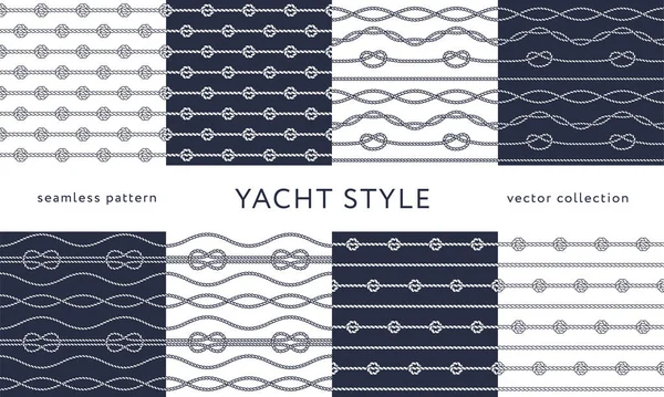 Nautical rope seamless patterns. Yacht style design — Stock Vector