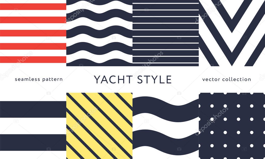 Nautical seamless patterns. Yacht style design 