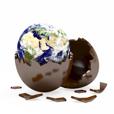 Dünya bir çikolata Paskalya yortusu yumurta kabuğu.