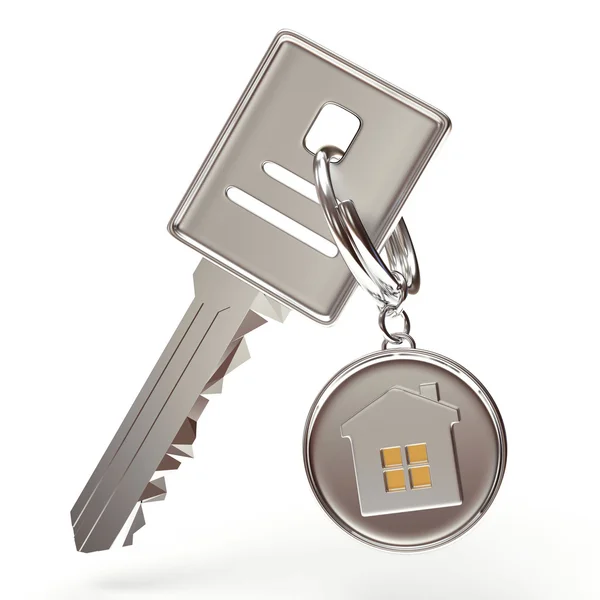 Silver key och runda Nyckelknippa med hus — Stockfoto