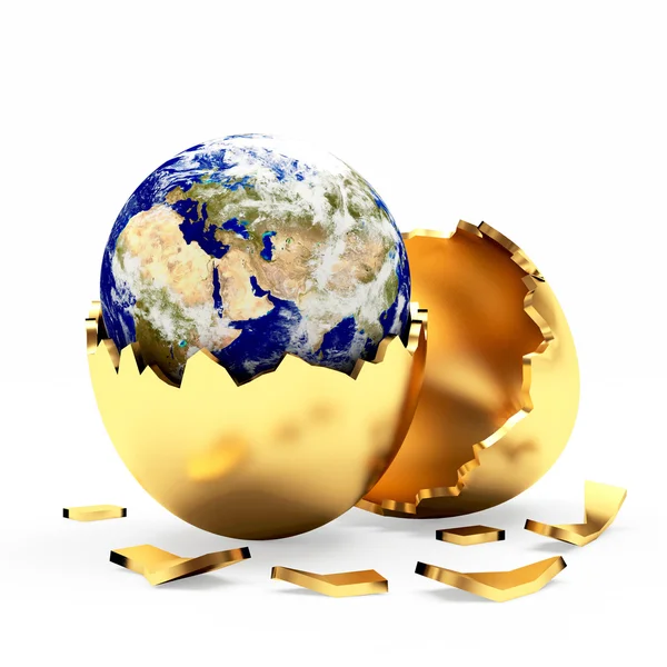Terra in un guscio d'uovo di Pasqua dorato . — Foto Stock