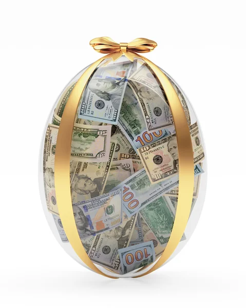 Huevo de Pascua de cristal lleno de billetes de dólar — Foto de Stock