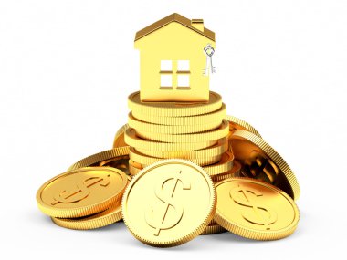 Sikke yığını üzerinde altın ev 