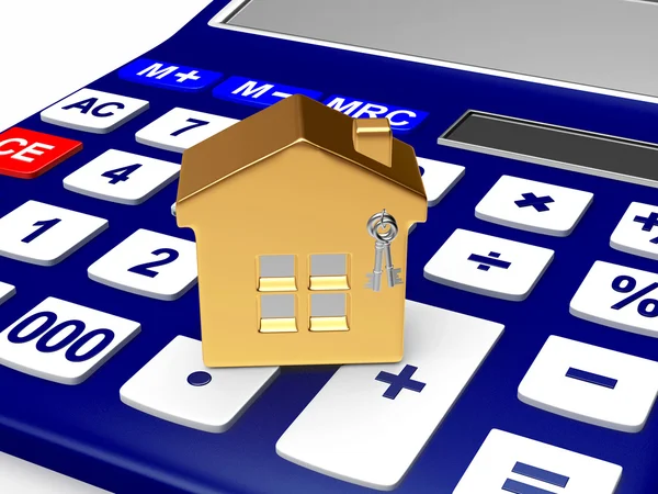 Концепція нерухомості. Модель будинку на калькуляторі — стокове фото