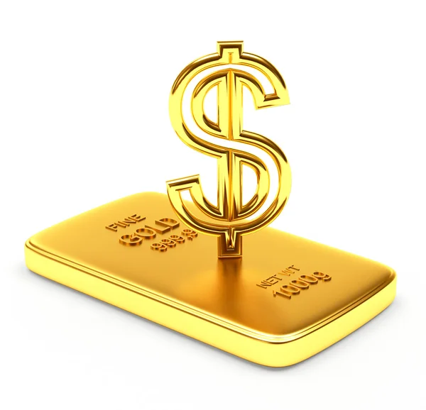 Sinal de dólar na barra plana dourada — Fotografia de Stock