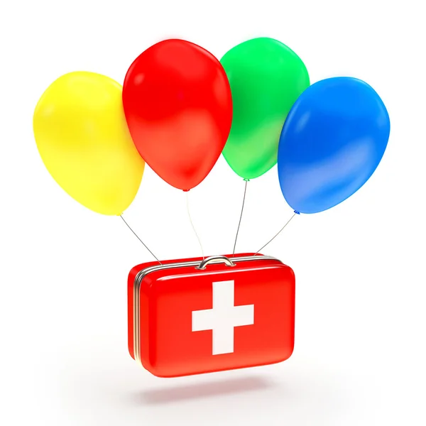 First aid kit on the colorful balloons — Stock Photo, Image