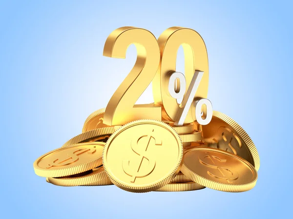 20 százalék kedvezményt egy halom aranyat a kék — Stock Fotó
