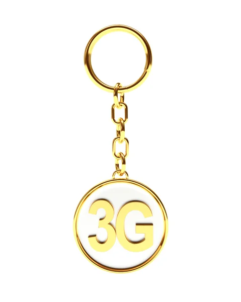 3 g アイコン モバイル無線通信と金色のキー チェーン — ストック写真