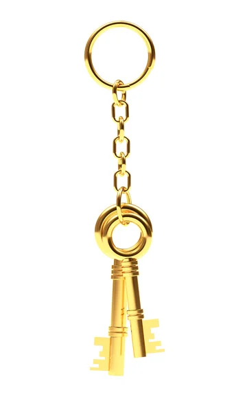 Dwa złote klucze na breloczek do kluczy — Zdjęcie stockowe