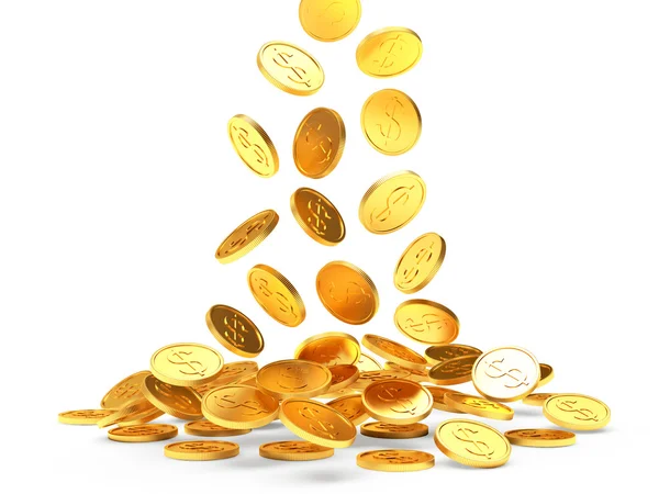 Caindo moedas de ouro com sinal de dólar em branco — Fotografia de Stock