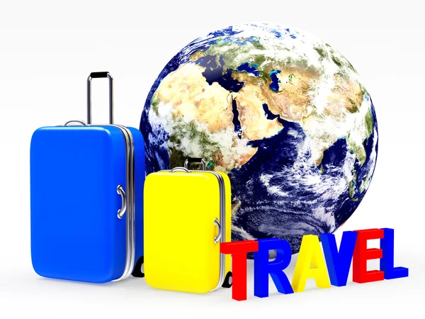 Colorful suitcases with planet Earth and word travel — Stock Photo, Image